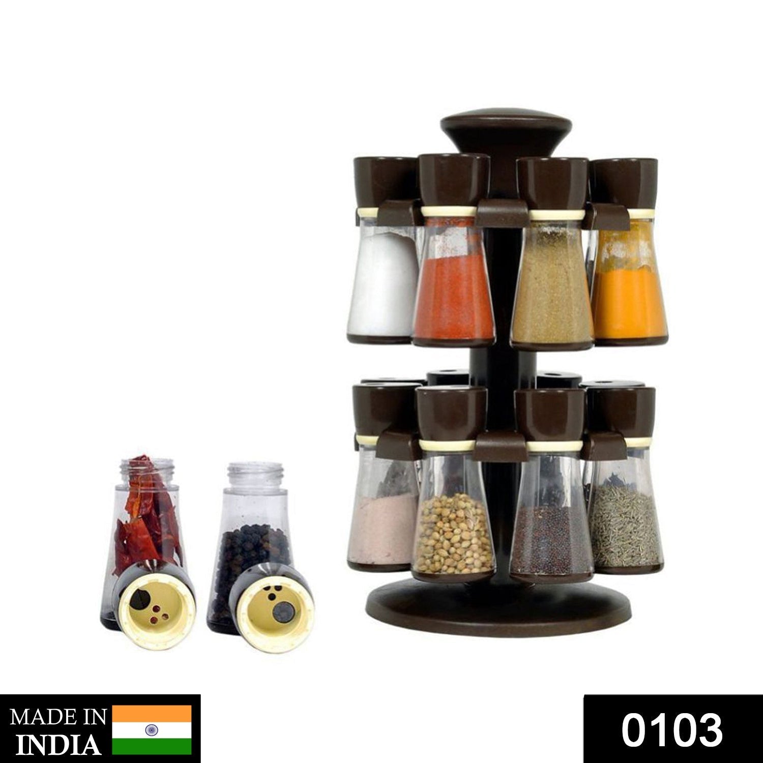 103 Revolving Plastic Spice Rack Masala Organiser (16 Pcs) DeoDap