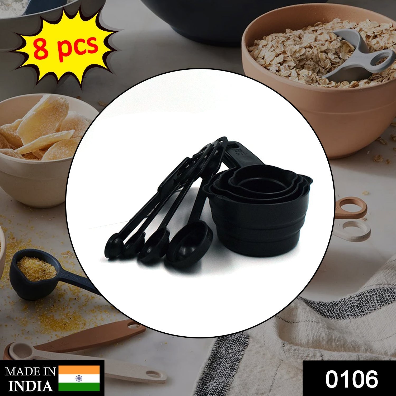 106 Plastic Measuring Cups and Spoons (8 Pcs, Black) AAR HYPERMART PVT LTD