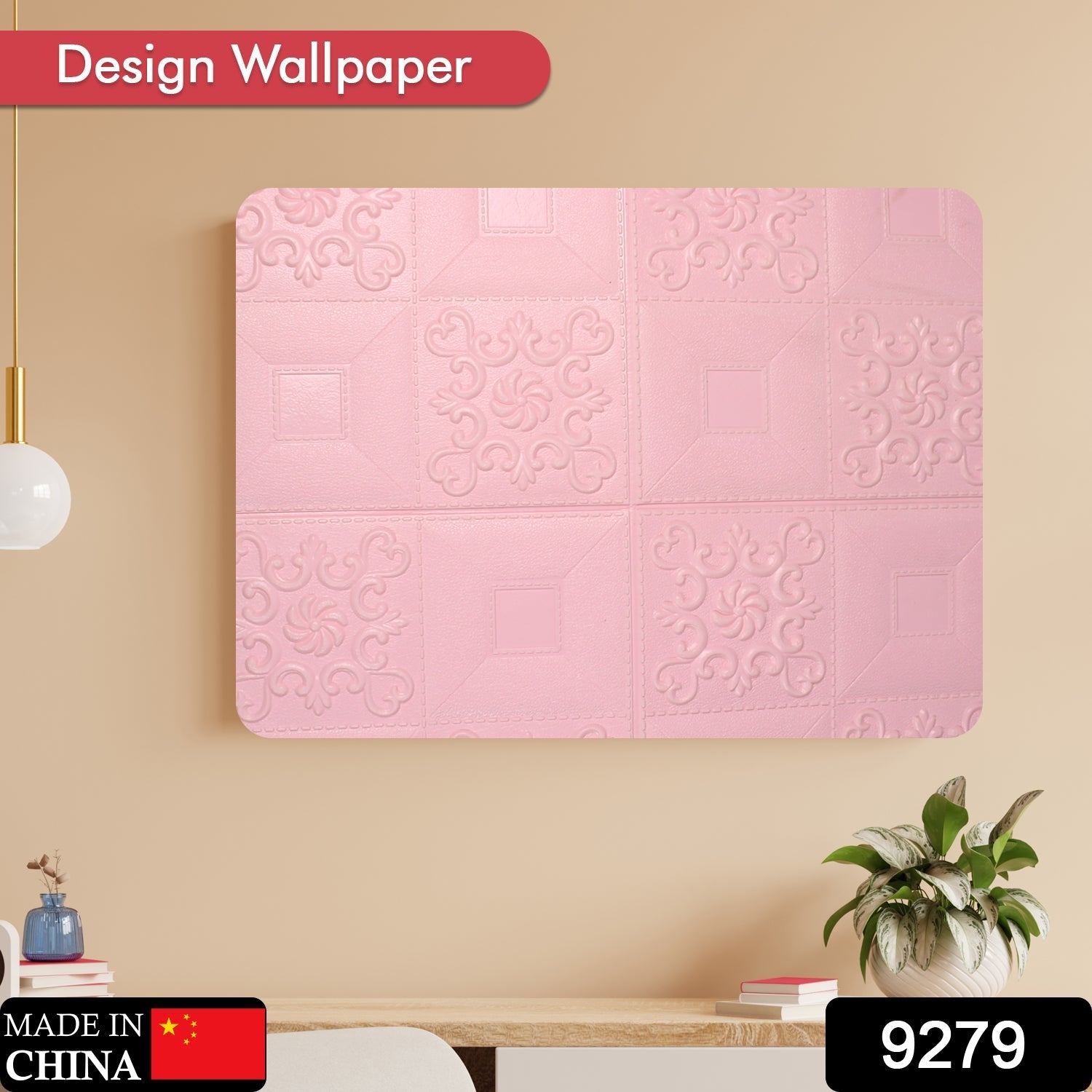 9279 Design Wallpaper 3D Foam Wallpaper Sticker Panels I Ceiling Wallpaper For Living Room Bedroom I Furniture, Door I Foam Tiles (Pink Color) DeoDap