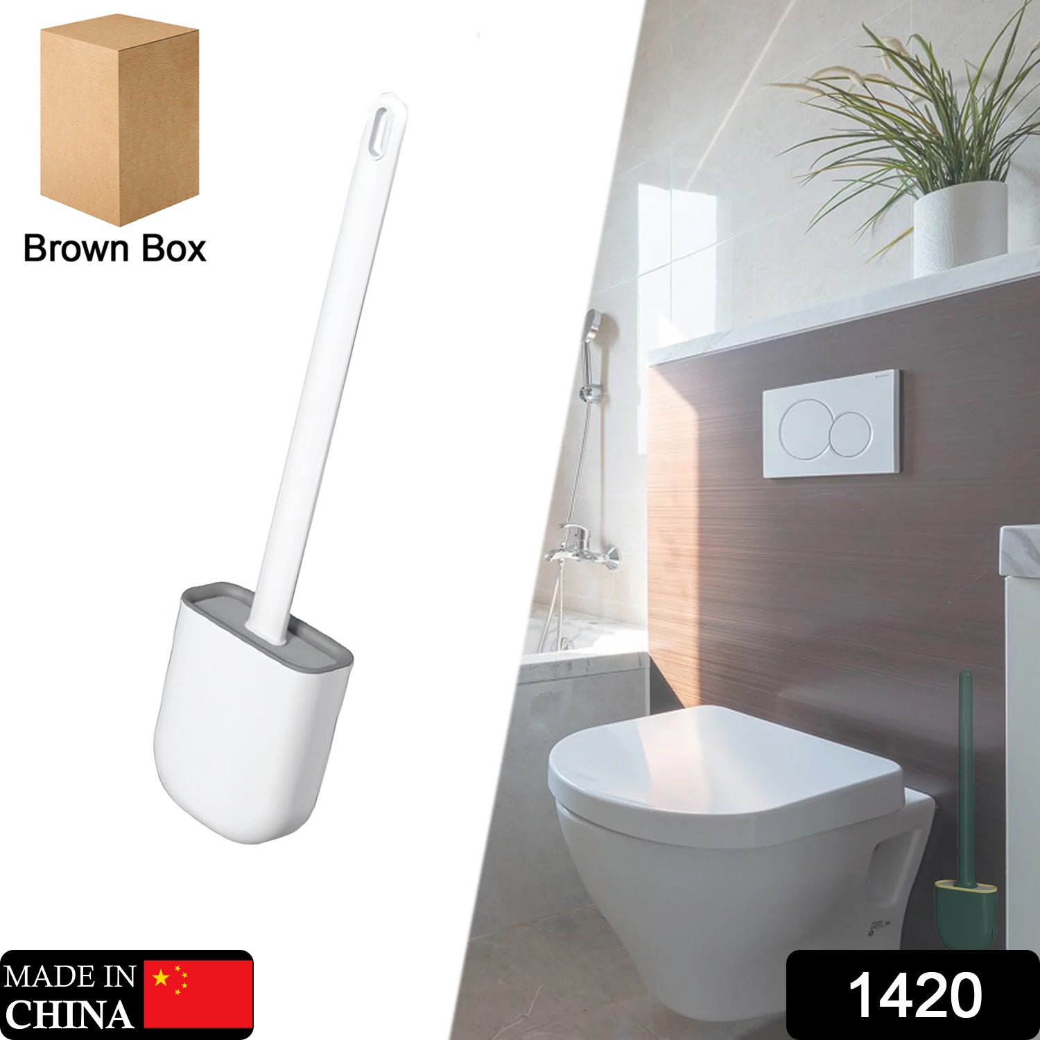 1420 Silicone Toilet Brush with Holder Stand for Bathroom Cleaning