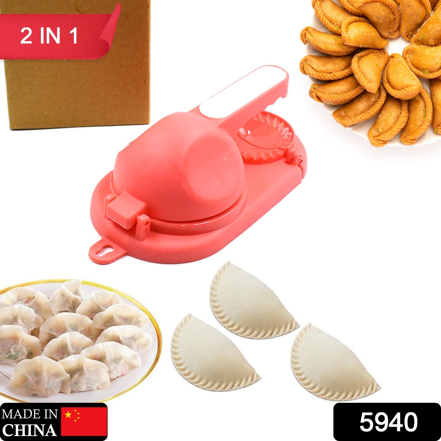 5940 2 in 1 Dumpling Maker, Kitchen Dumpling Baking Pastry Making Tool, Manual Artifact for Pressing Dumpling Wrapper Mould Dough Press Maker