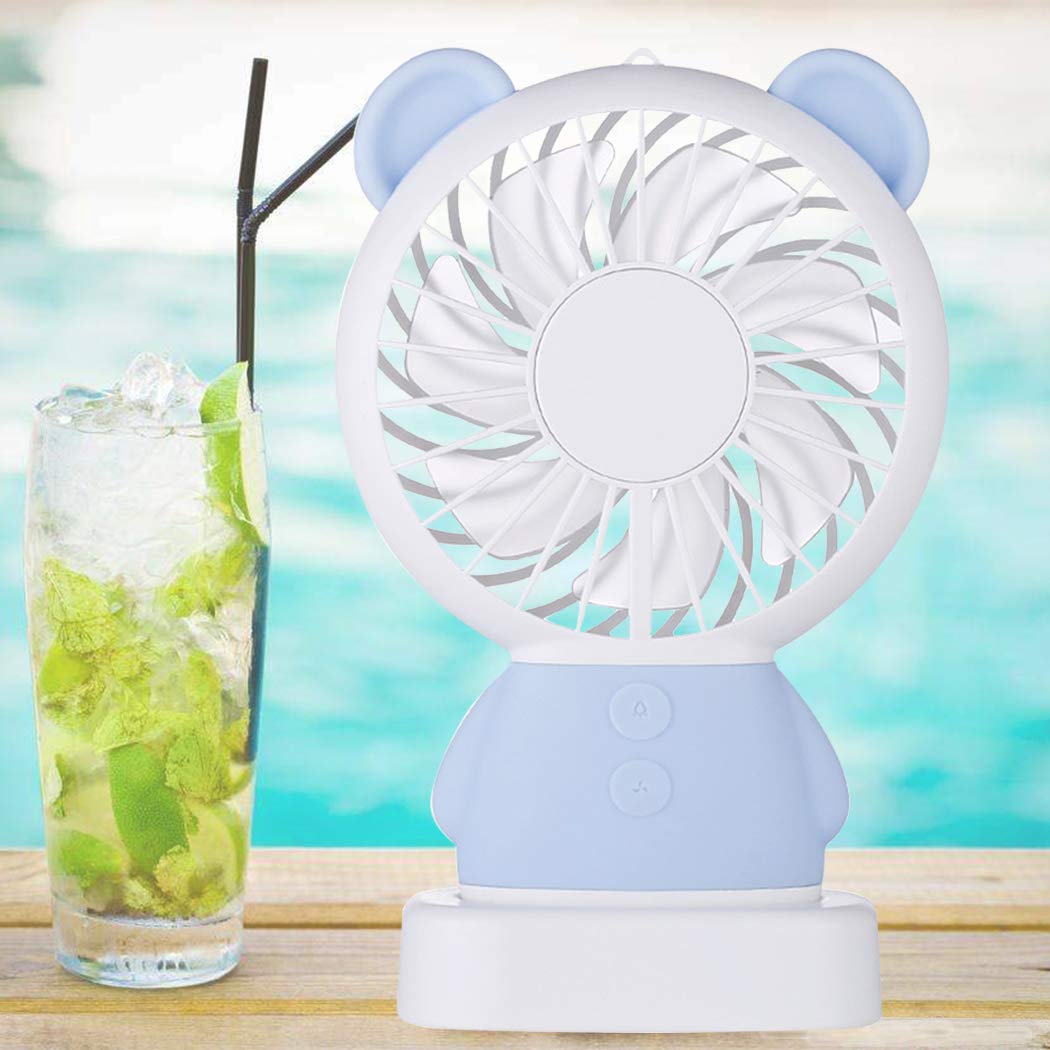 7632 MINI PORTABLE FAN USB RECHARGEABLE HANDHELD BEAR STYLE COLOR CHANGING LED LIGHT POCKET DESK LIGHT FAN DeoDap