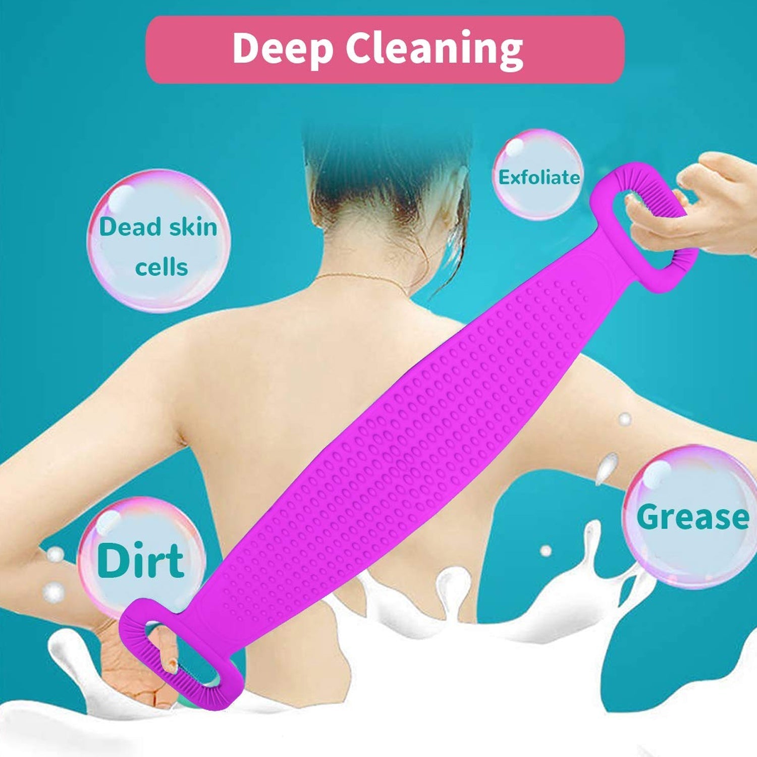 1303 SILICONE BODY BACK SCRUBBER DOUBLE SIDE BATHING BRUSH FOR SKIN DEEP CLEANING WITH HOOK DeoDap