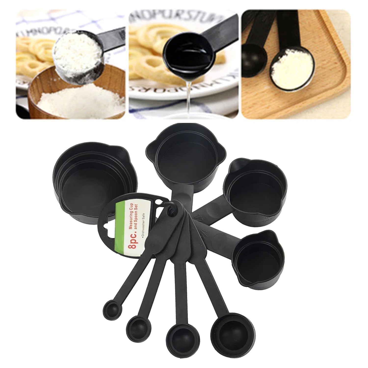 106 Plastic Measuring Cups and Spoons (8 Pcs, Black) AAR HYPERMART PVT LTD