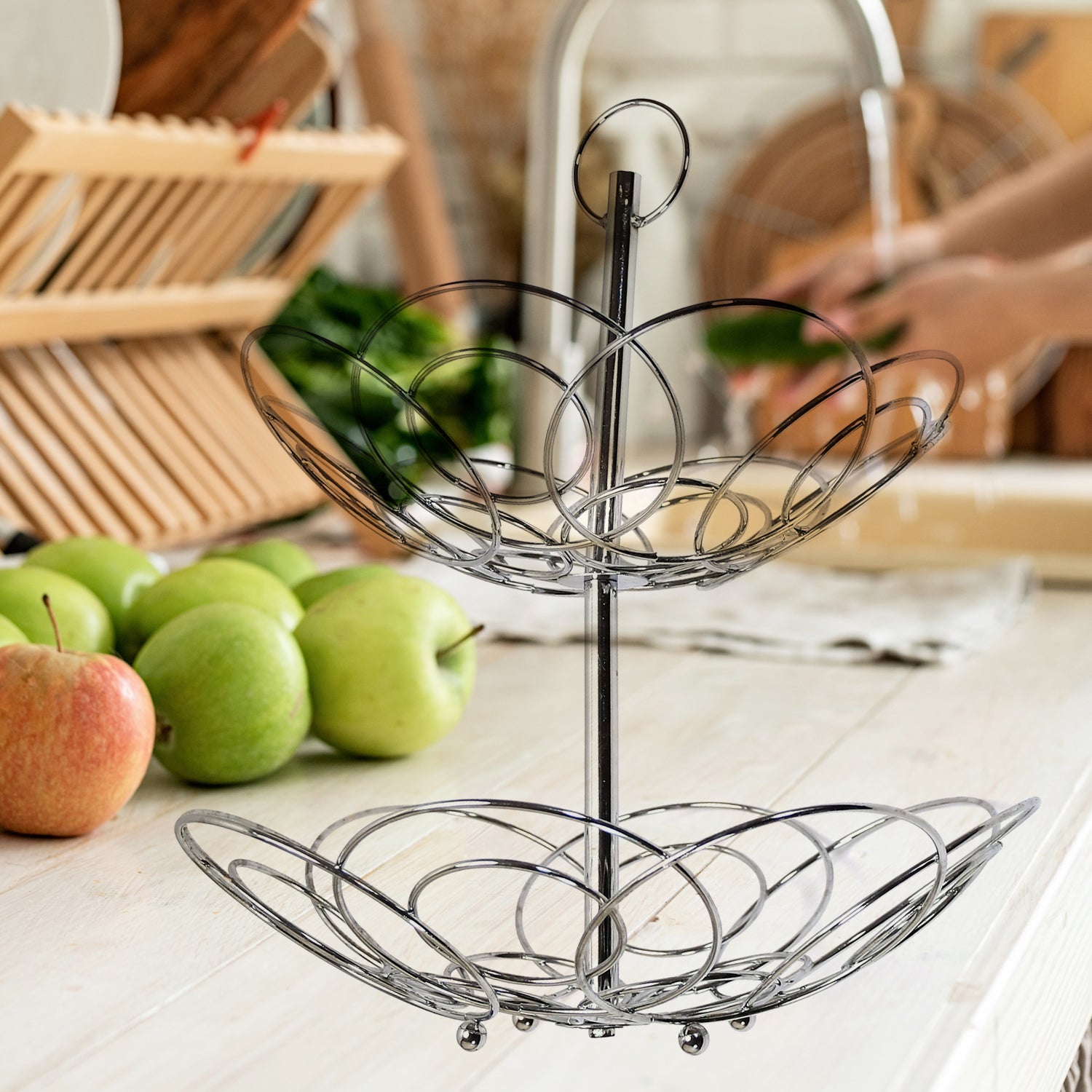 5179 2Tier Fruit Bowl Steel 40cm For Kitchen Use DeoDap