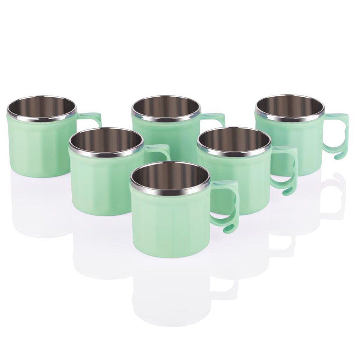 5308  Plastic Steel Cups Premium Cup For Coffee Tea Cocoa, Camping Mugs with Handle, Portable & Easy Clean ( 6 pcs Set ) DeoDap