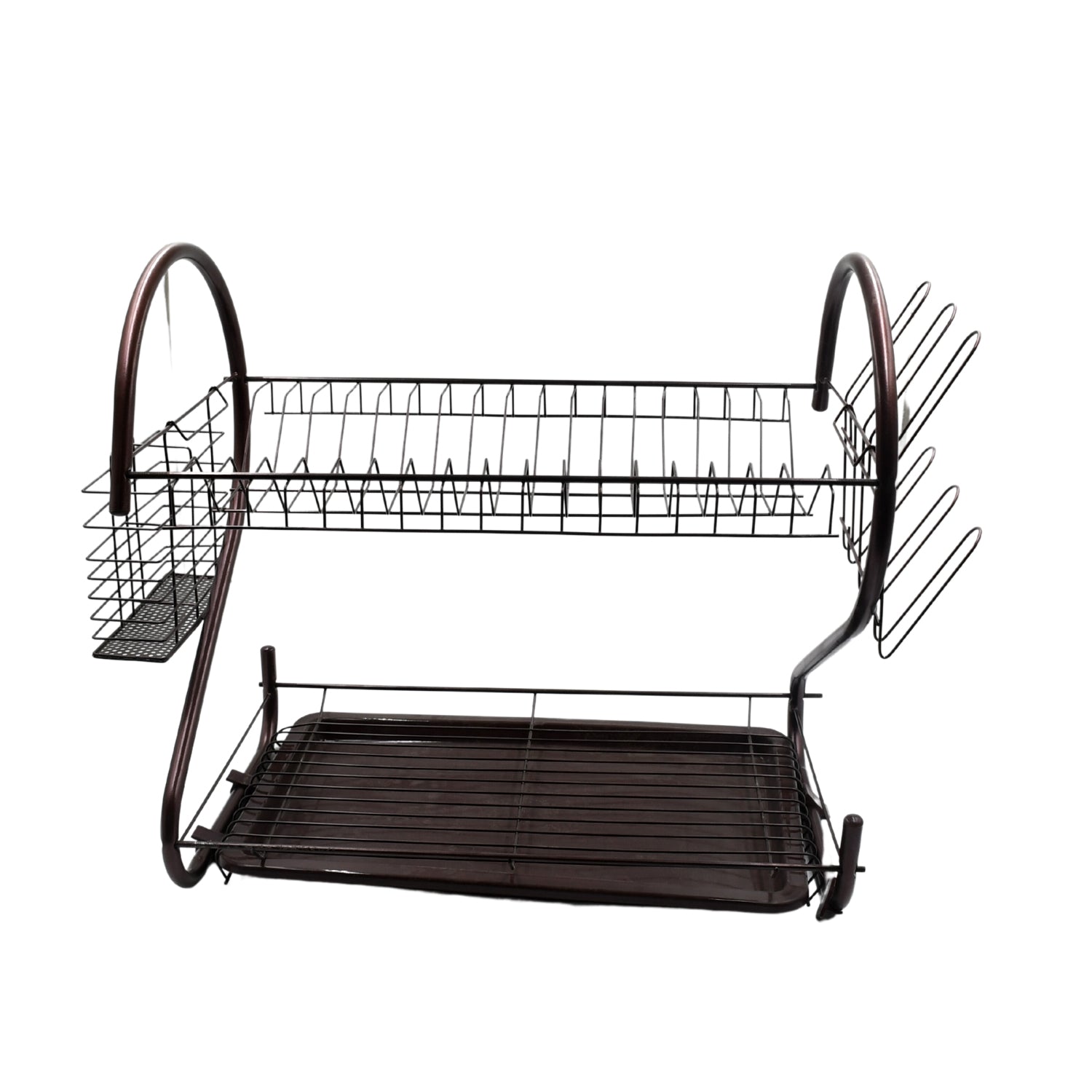 5950 2 Tier Dish Drying Rack Stainless Steel Large Dish Plate Rack Metal Strainer Dryer Racks Two Tier Dishes Drainer and Drain Tray with Utensil