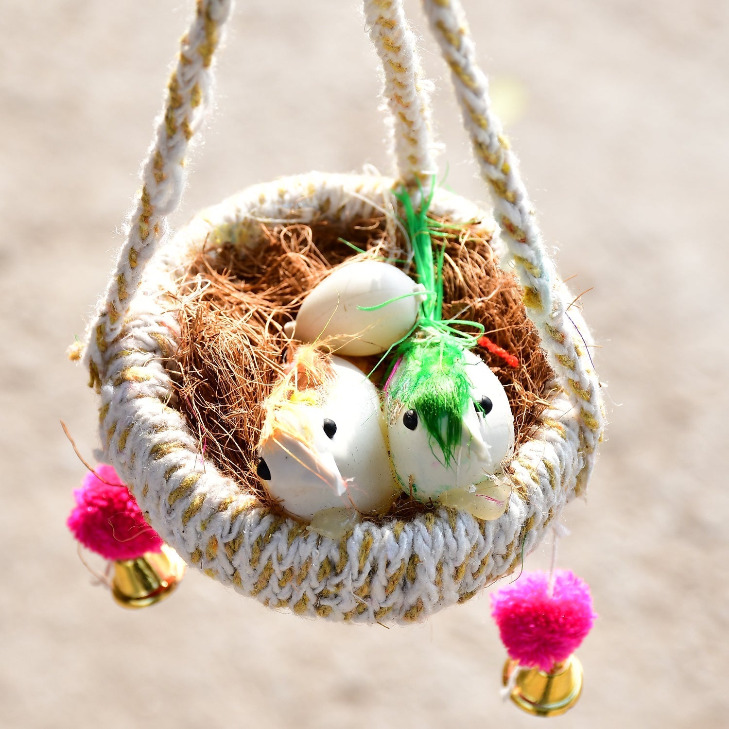 1731A ARTIFICIAL JUTE HANGING BIRDS NEST JHUMAR CHIDIYAN KA GHOSLA With Brown Box DeoDap