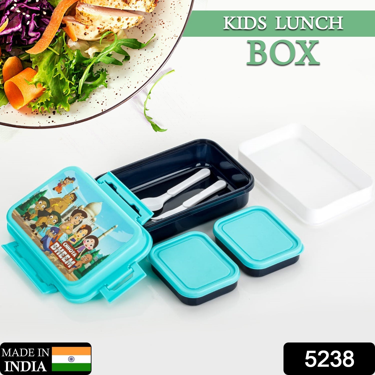 5238 Kids Lunch Box & Air Tight-BPA Free-Inter Lock with 4 Compartment Insulated Lunch Box Plastic Tiffin Box for Boys, Girls & School DeoDap