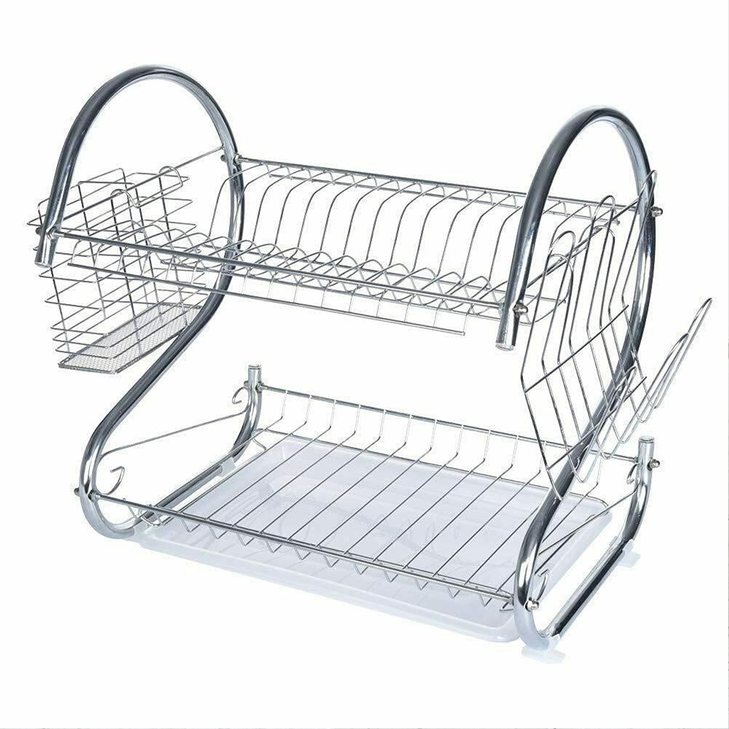 2962 Stainless Steel 2 Layer Kitchen Dish Rack/Plate Cutlery Stand DeoDap