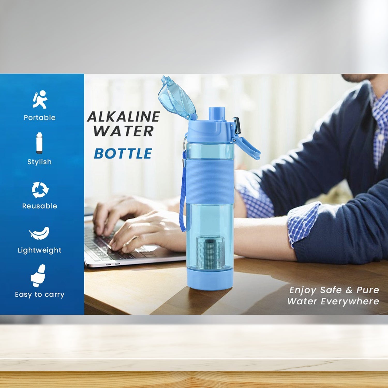 6480 Alkaline Water Bottle, with Food Grade Plastic, Stylish and Portable DeoDap