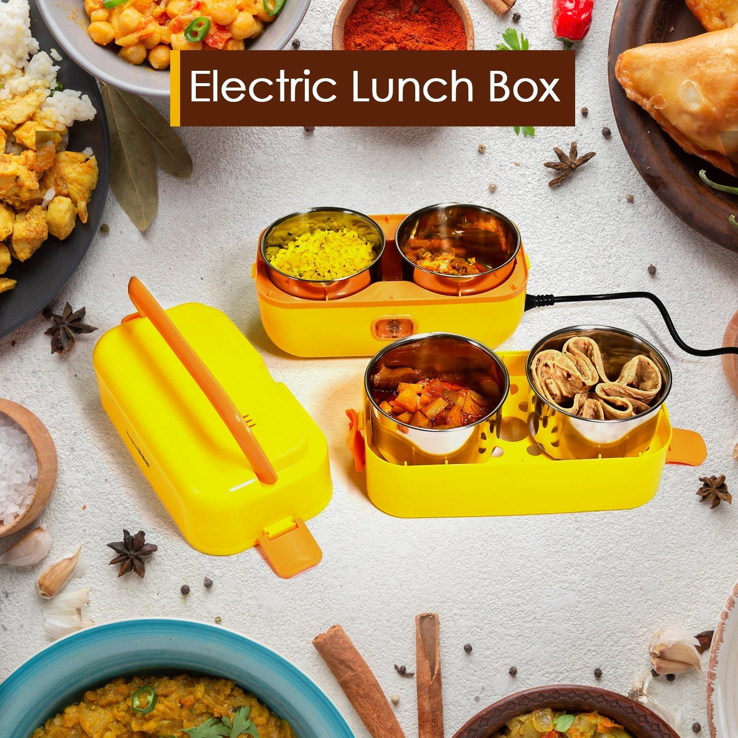 2944 2Layer Electric Lunch Box for Office, Portable Lunch Warmer with Removable 4 Stainless Steel Container. DeoDap