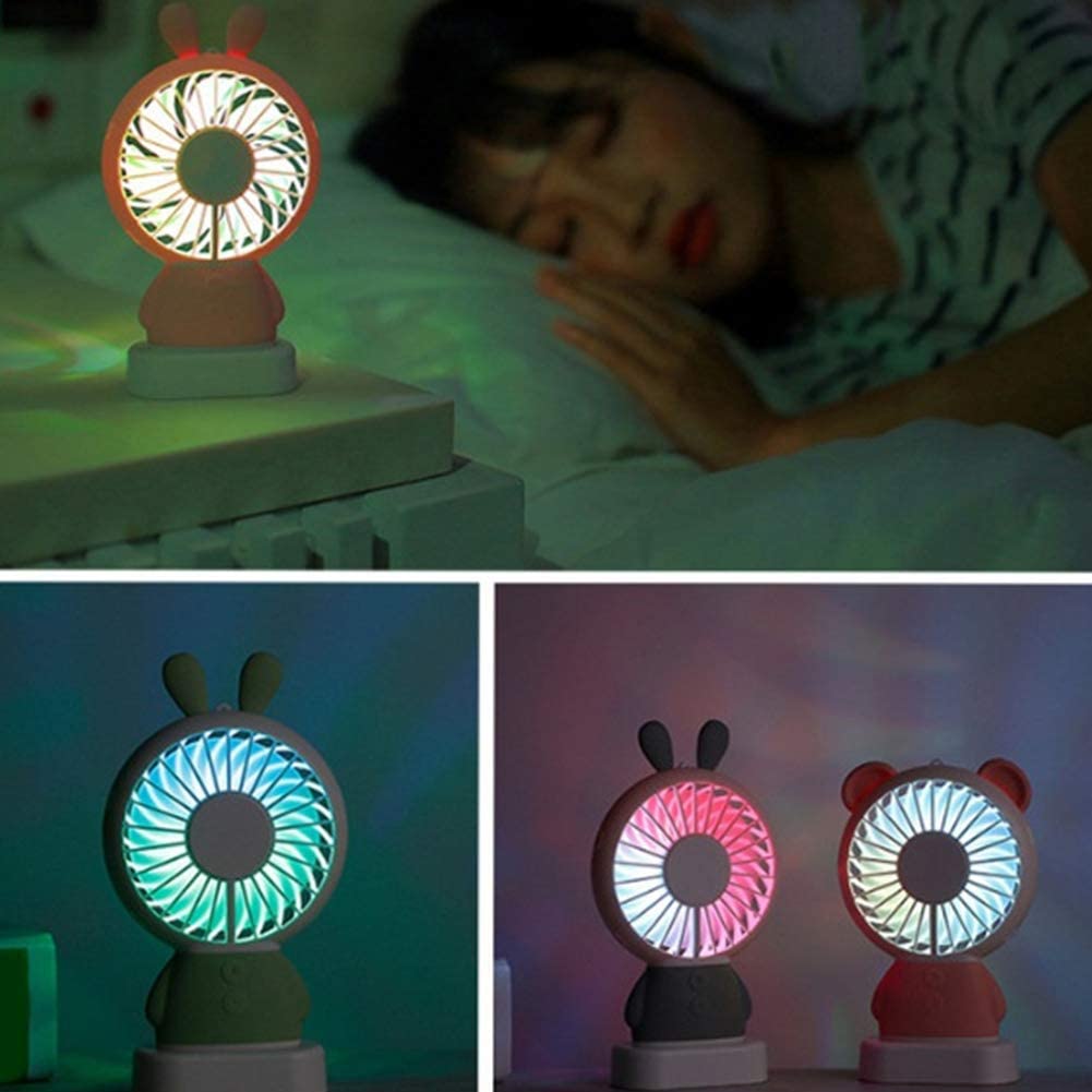 7632 MINI PORTABLE FAN USB RECHARGEABLE HANDHELD BEAR STYLE COLOR CHANGING LED LIGHT POCKET DESK LIGHT FAN DeoDap