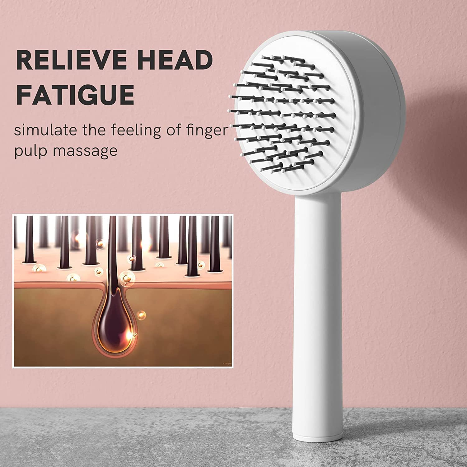 6034﻿ Air Cushion Massage Brush, Airbag Massage Comb with Long Handle, Self-Cleaning Hair Brush, Detangling Anti-Static for All Hair DeoDap