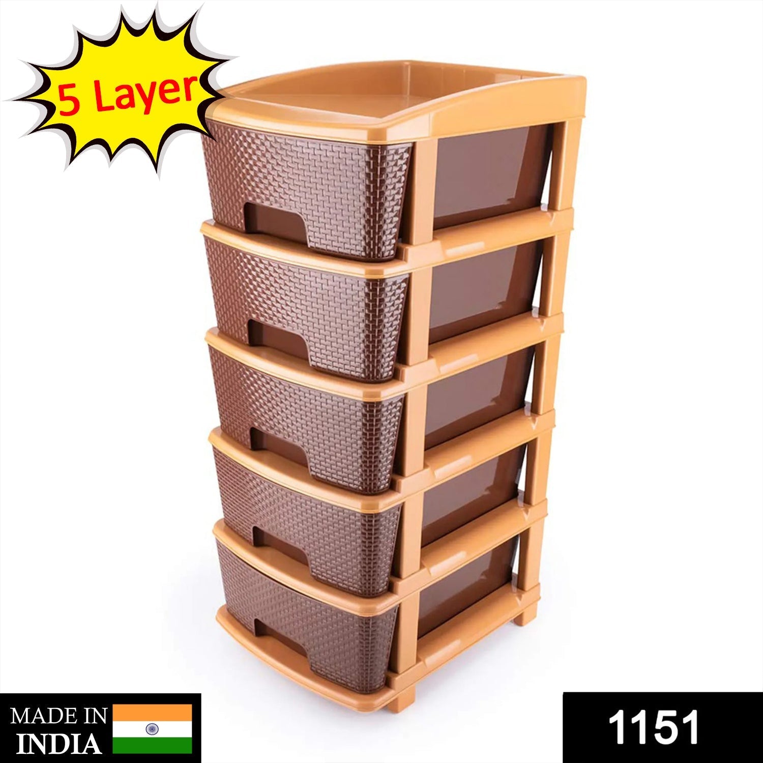 1151 5tier Plastic Modular Drawer System For Multiple Use (Brown colour) DeoDap