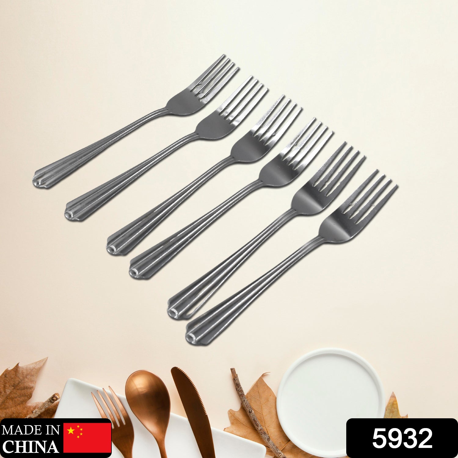 5932 STEEL FORKS SET OF 6 - FORK SET FOR HOME AND KITCHEN FORK HIGH QUALITY PREMIUM FORK SET (6 PC SET )