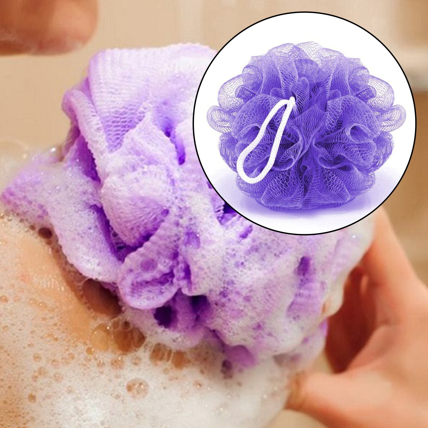 6074 Bath Shower Loofah Sponge Pouf Body Scrubber (Pack of 6Pcs) DeoDap