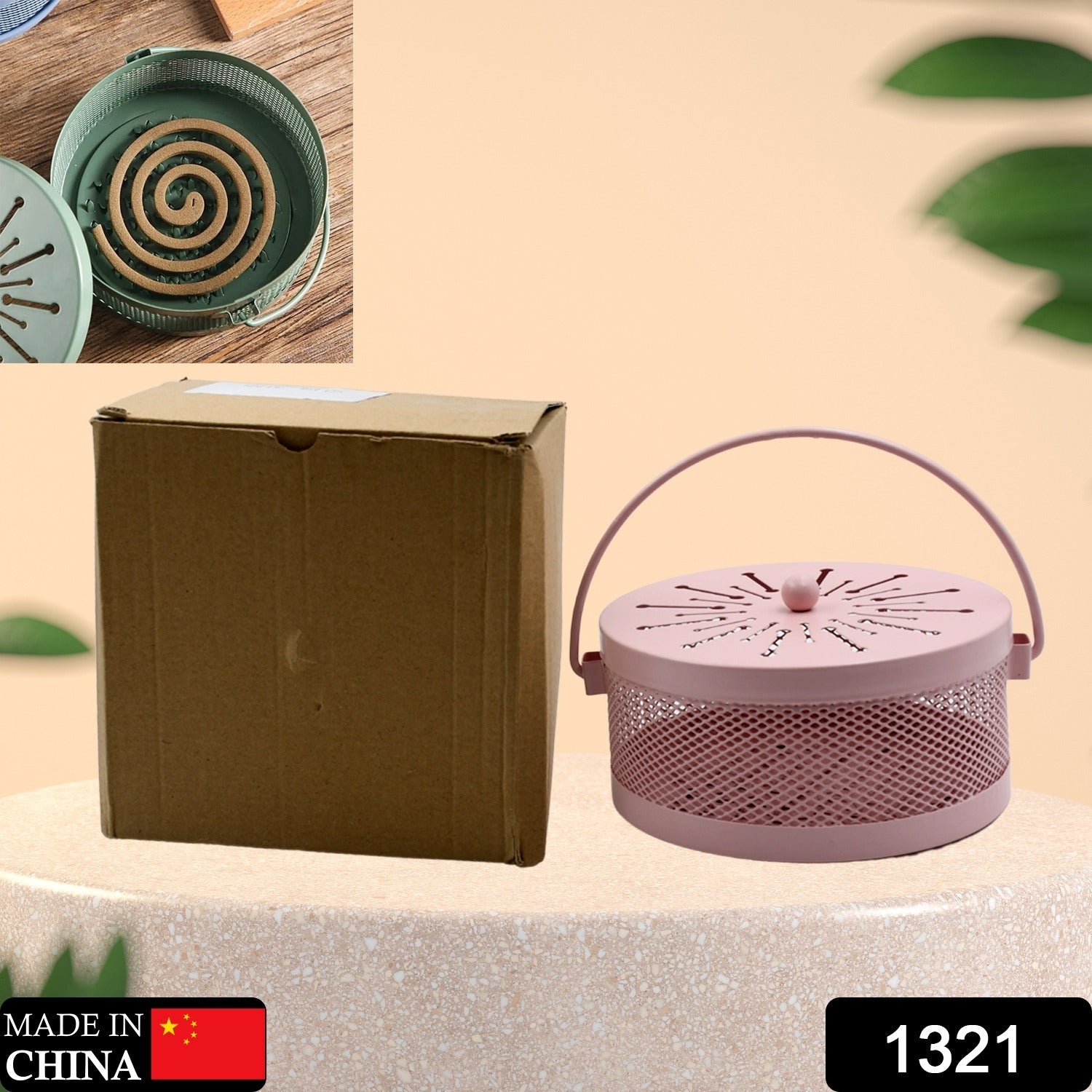 1321 Decorative Mosquito Coil Holder Mosquito Coil Container, Incense Holder Safe Burning Coil Tray for Home Patio Pool Side Outdoor, Metal Tray