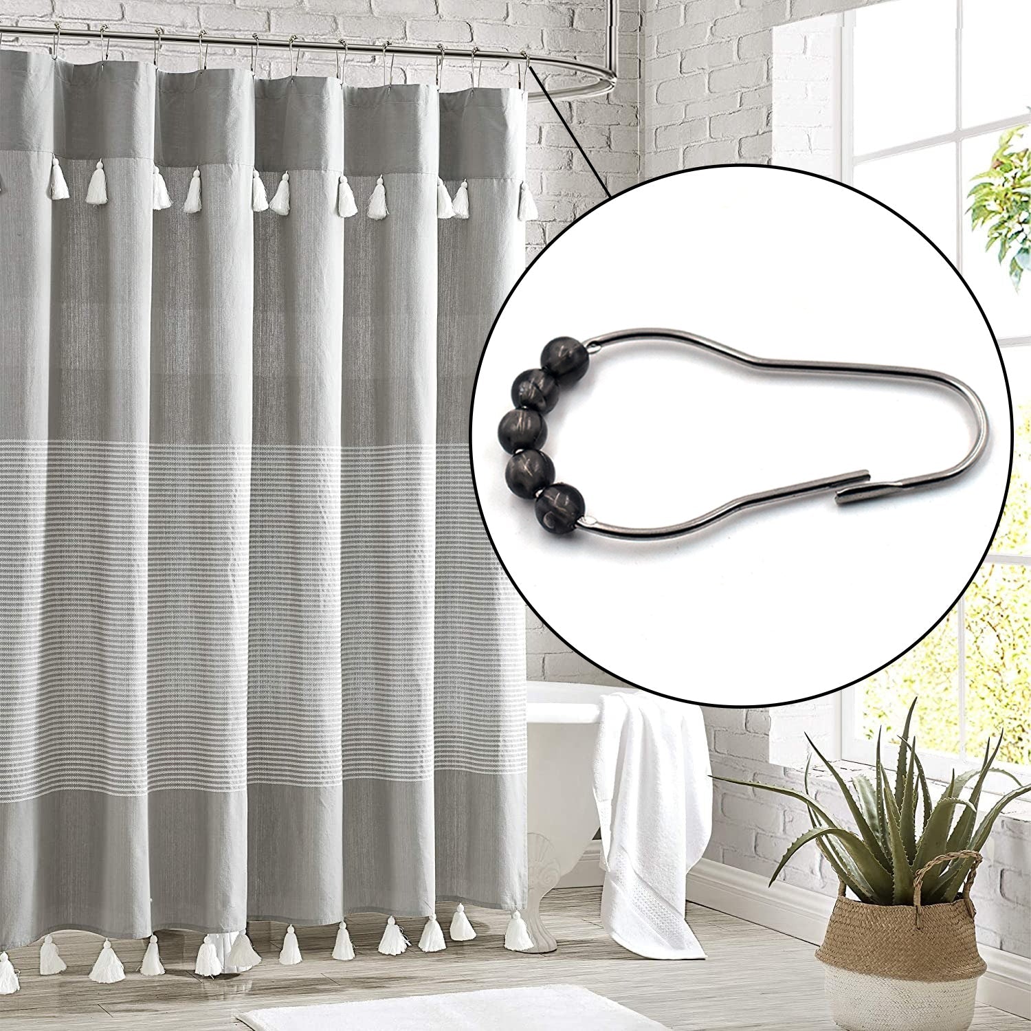 1797 Stainless Steel Bath Drape Clasp Curtain Hooks (Pack of 12 Pcs) DeoDap