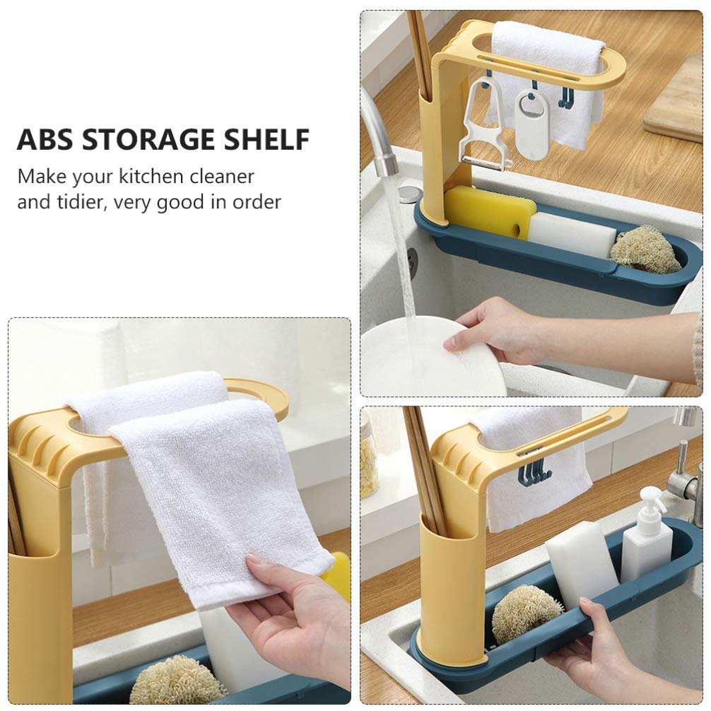 7677 Telescopic Sink Adjustable Sponge Soap Dish Cloth Holder Drainer Tray DeoDap