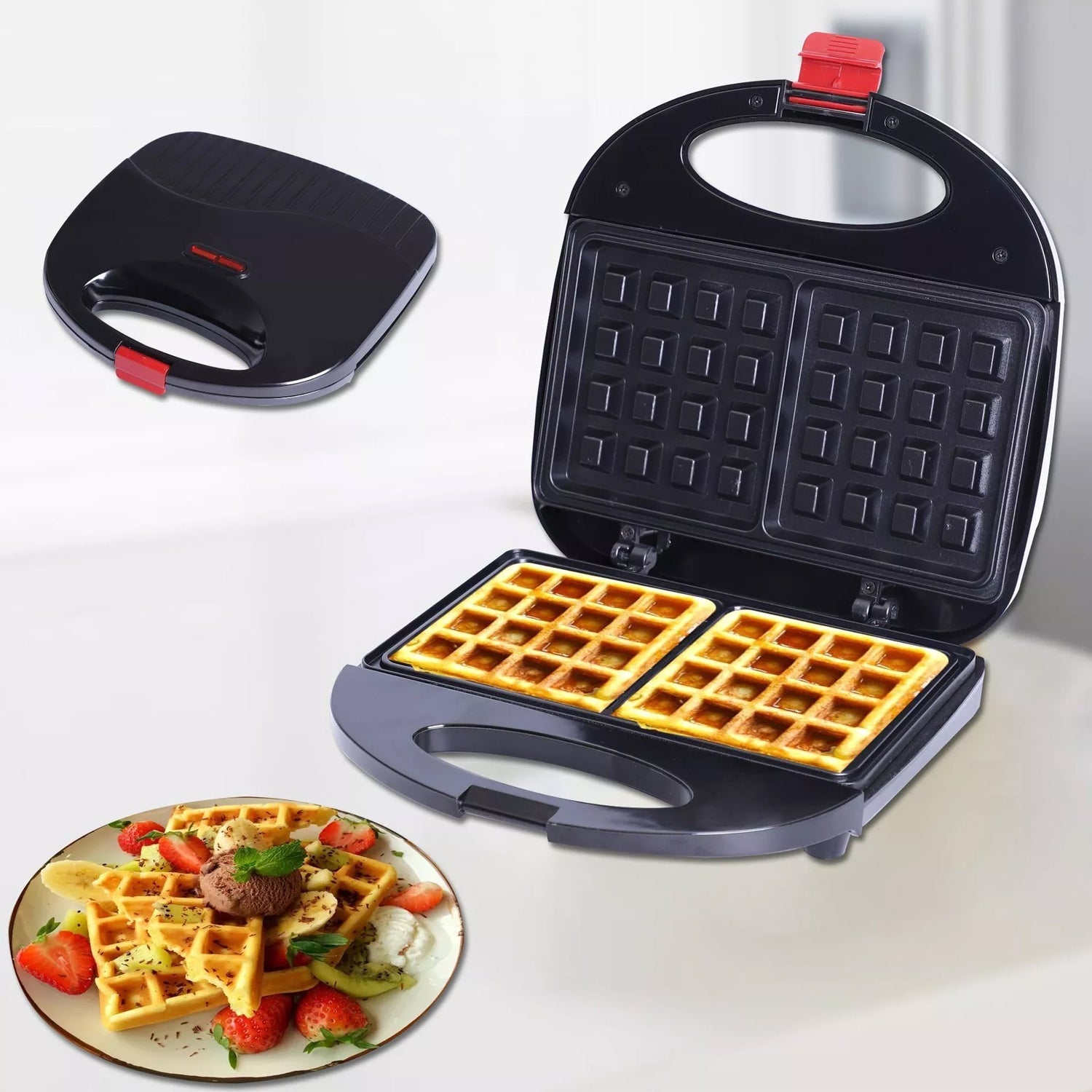 2817 Waffle Maker, Makes 2 Square Shape Waffles| Non-Stick Plates| Easy to Use with Indicator Lights DeoDap