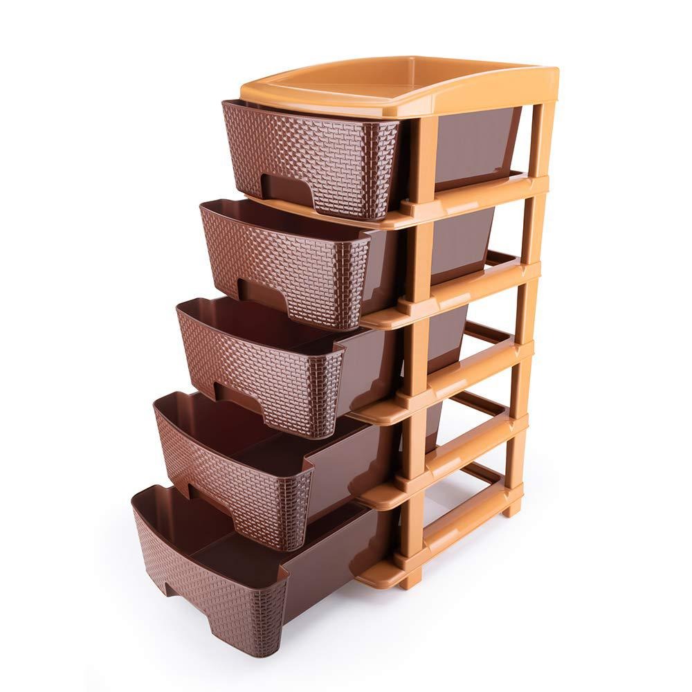 1151 5tier Plastic Modular Drawer System For Multiple Use (Brown colour) DeoDap