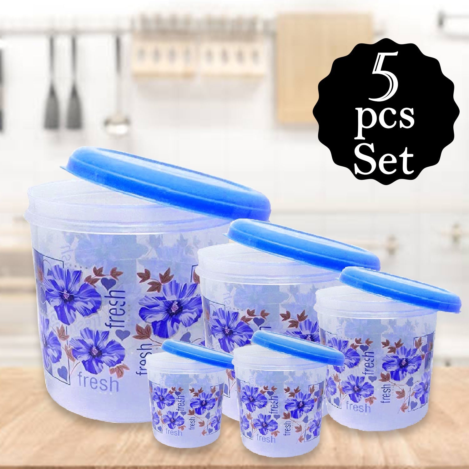 2446 Plastic Transparent Container Air Tight Dabba Set (3000ml, 2000ml, 1000ml, 750ml, 500ml) DeoDap