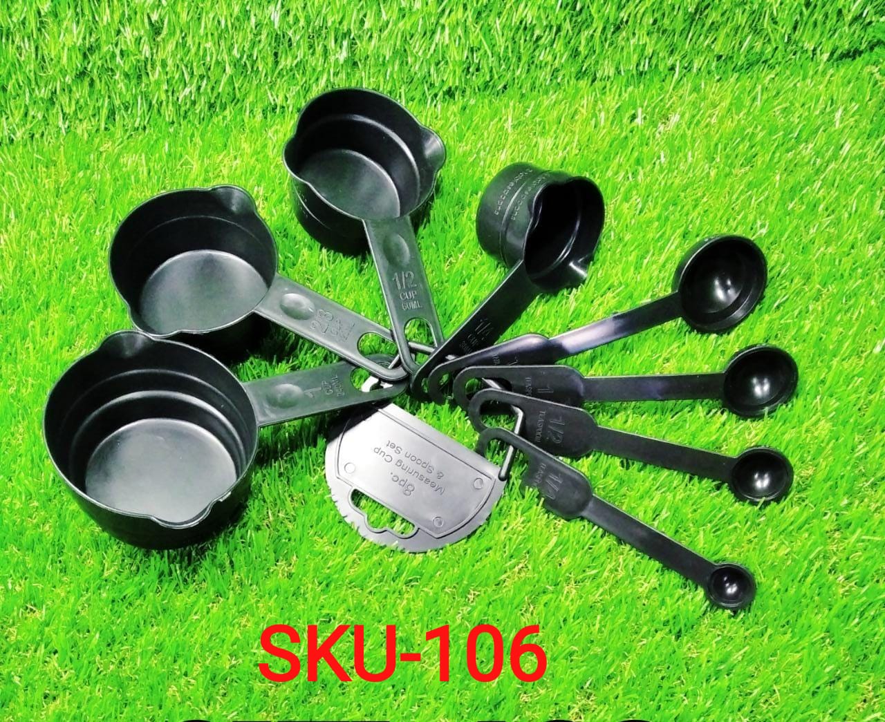 106 Plastic Measuring Cups and Spoons (8 Pcs, Black) AAR HYPERMART PVT LTD